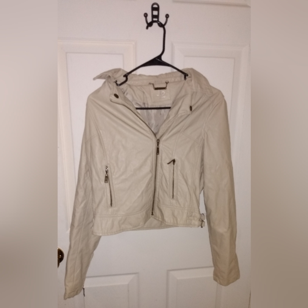 Juniors J2 Beige Faux Leather Biker Jacket Size Large